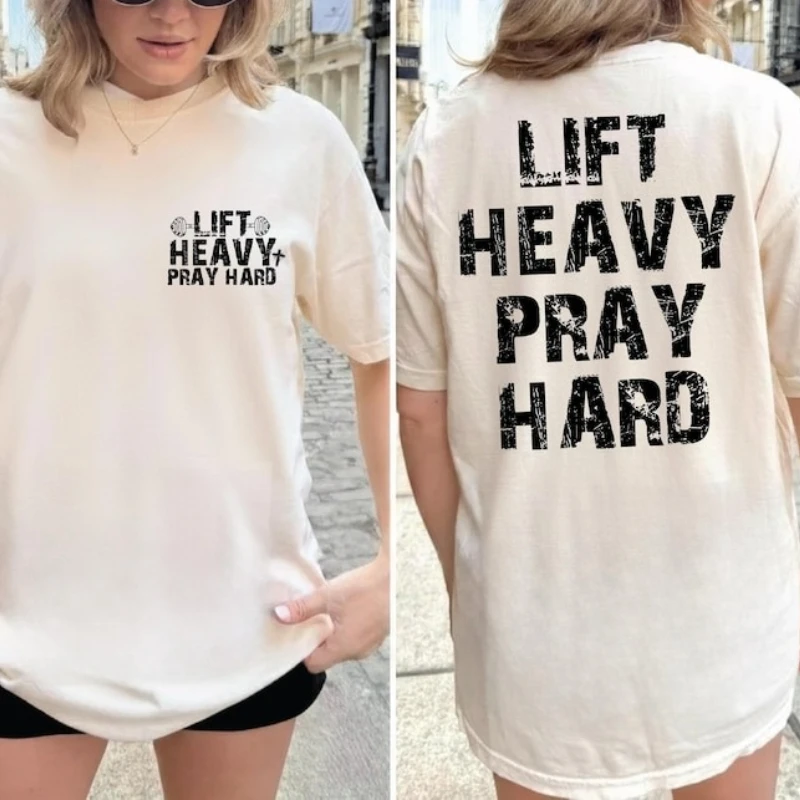 Lift Heavy Pray Hard Shirt and Boho Christian for Gym Lover High Quality Cotton Graphic Tshirts Casual Regular Short Sleeve