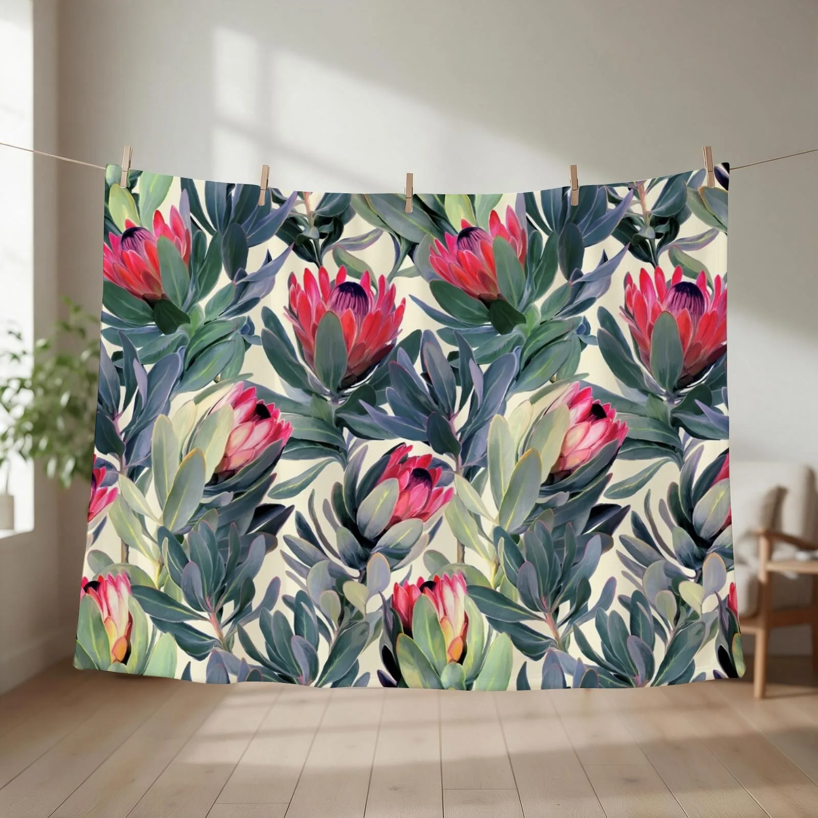 Painted Protea Pattern Throw Blanket Multi-Purpose sofa bed for winter Warm Blankets