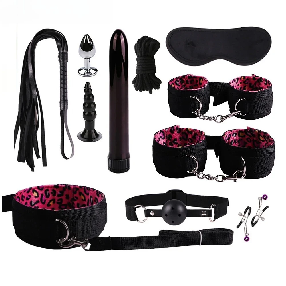 Women's BDSM Couples Kit Erotic Handcuffs Anal Plug Sex Game Adult Toys Accessory for Private Sessions