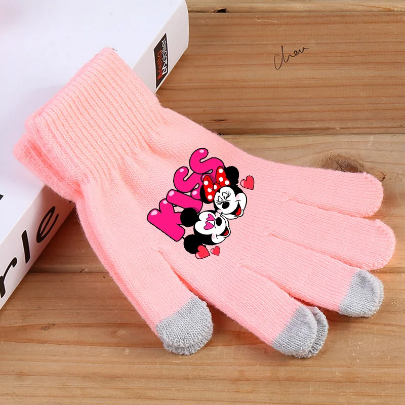 Disney Anime Glove Mickey Mouse Cartoon Five-finger Gloves Outdoor Sports High Quality Touch Screen Knit Mittens Kawaii Kid Gift