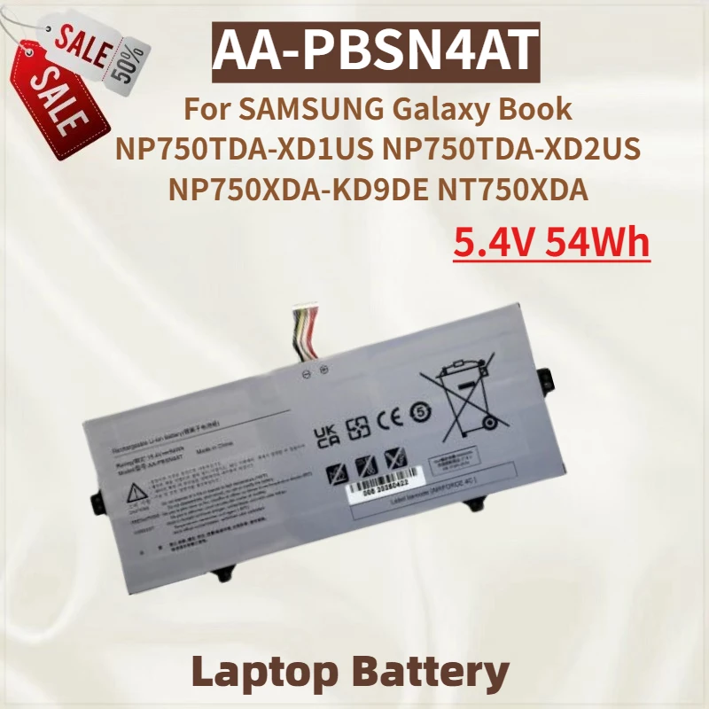 

High Quality AA-PBSN4AT Laptop Battery 15.4V 54Wh For SAMSUNG Galaxy Book NP750TDA-XD1US XD2US KD9DE NT750XDA Brand New