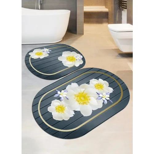 Ardizayn Misty Blue Flower Pattern Anti-Slip, Not Peel Leather Outsole 2'li Toilet Seat Pad