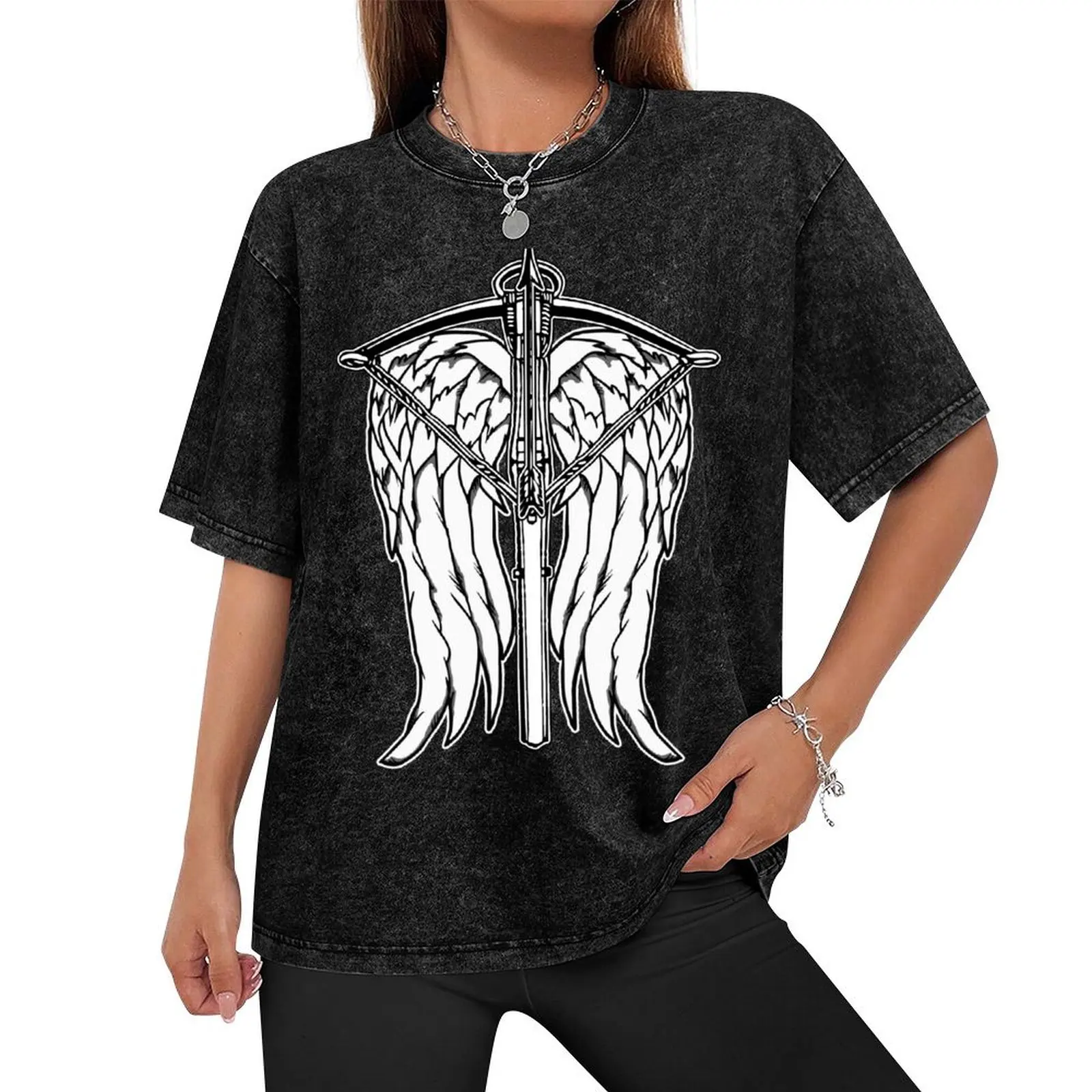 Angel Wings and Crossbow (Clean) T-Shirt anime shirt oversize t-shirts man anime stuff cotton graphic tees Men's cotton t-shirt