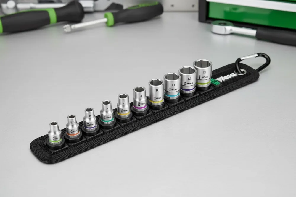 طقم مقابس محرك مكون من 9 قطع مقاس 1/4 بوصة مع حزام وحامل جورب لأدوات السيارات #1