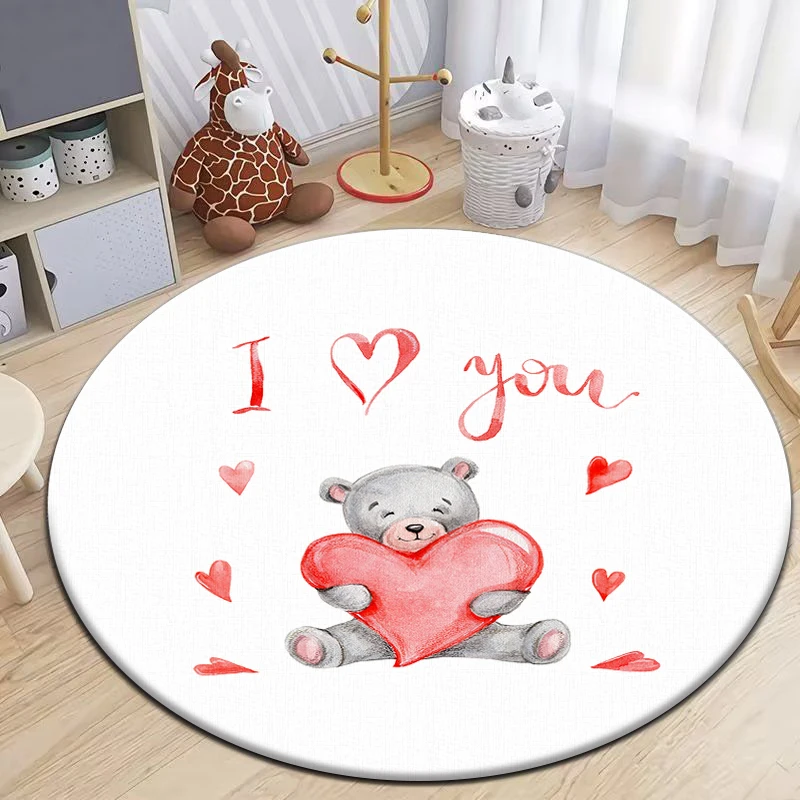 Cute little bear Round Carpet for Living Room Rugs Camping Picnic Mats Flannel Anti-Slip Rug Yoga Mat Gifts area rug，bedroom rug