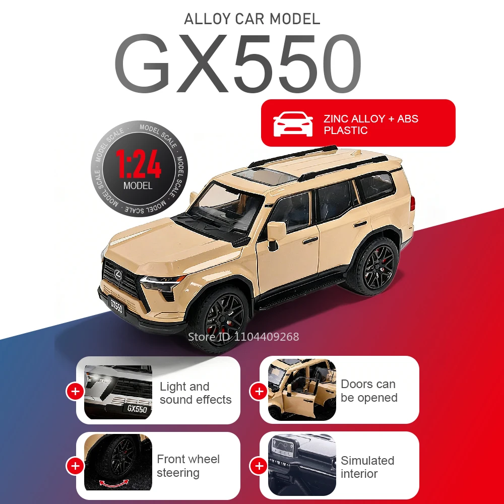 

1:24 GX550 LX570 Model Toy Car Alloy Diecast Sound Light Models All-Terrain Shock Absorption Vehicle Toys Home Decor Decoration