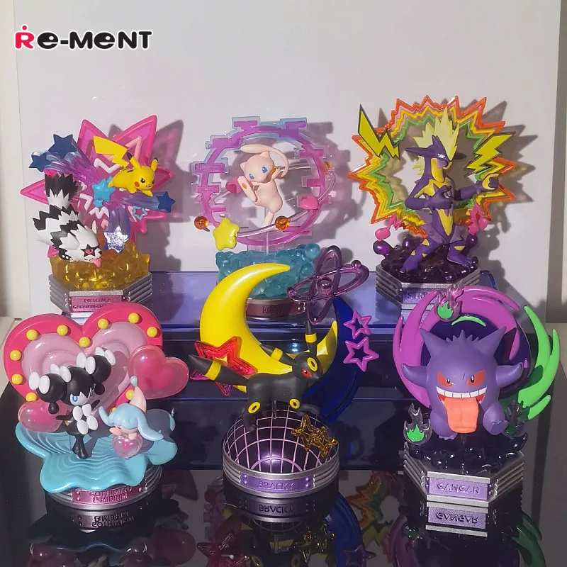 

Re-Ment Pokémon Neon Party Collection Action Figures - Pikachu Galar Jiguzaguma Mew Bracky Gangar Gothimiru And Mibrim Toy Gift