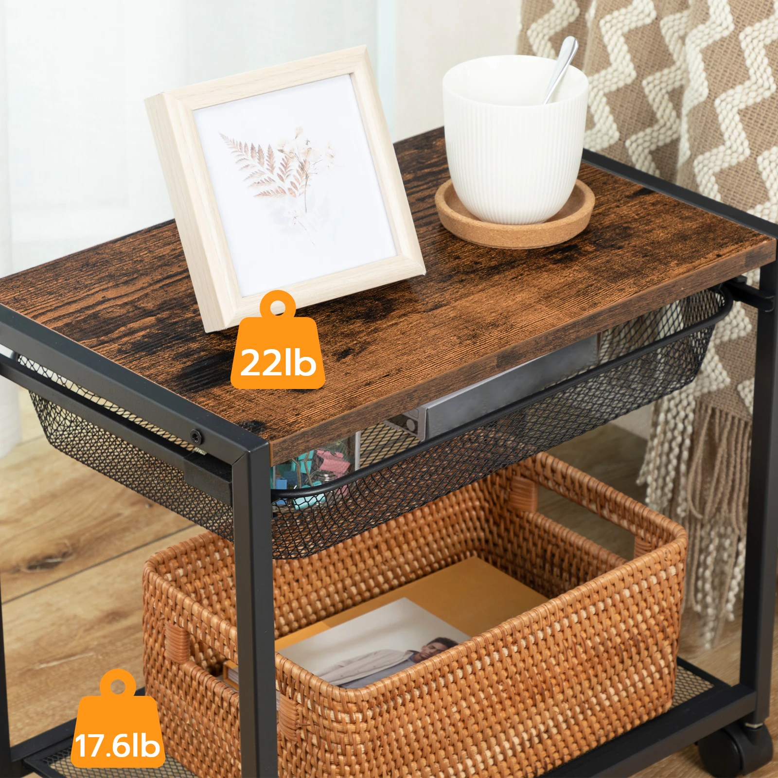 Under Desk Printer Stand Printer Cart with Storage Shelf 2-Tier Mobile Printer Table on Wheels Heavy Duty Machine Storage Rack