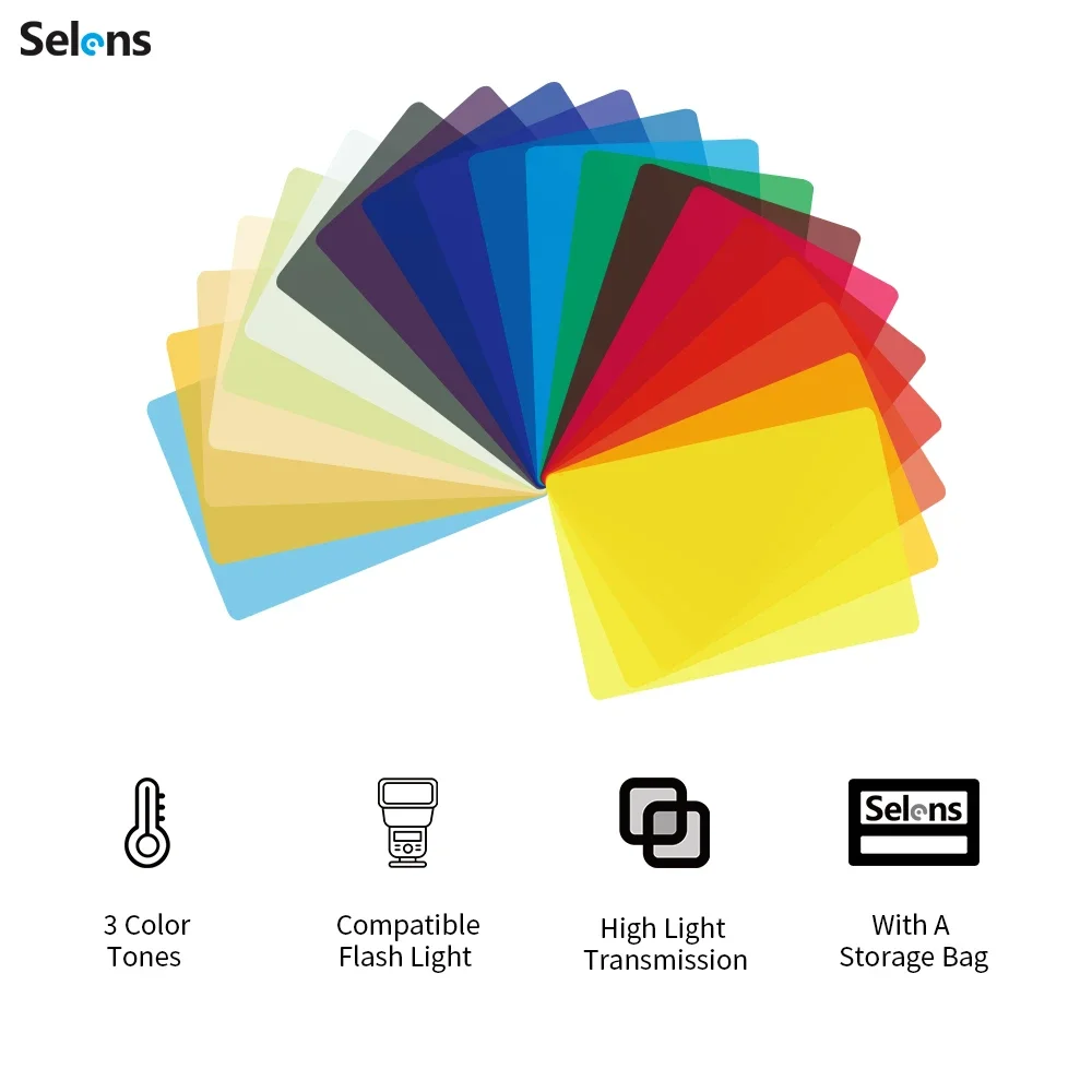 Selens 20pcs Color Lighting Gel Filters For AL-01 Film Transparent Color Correction Balance Lighting Filter Kit With Store Bag