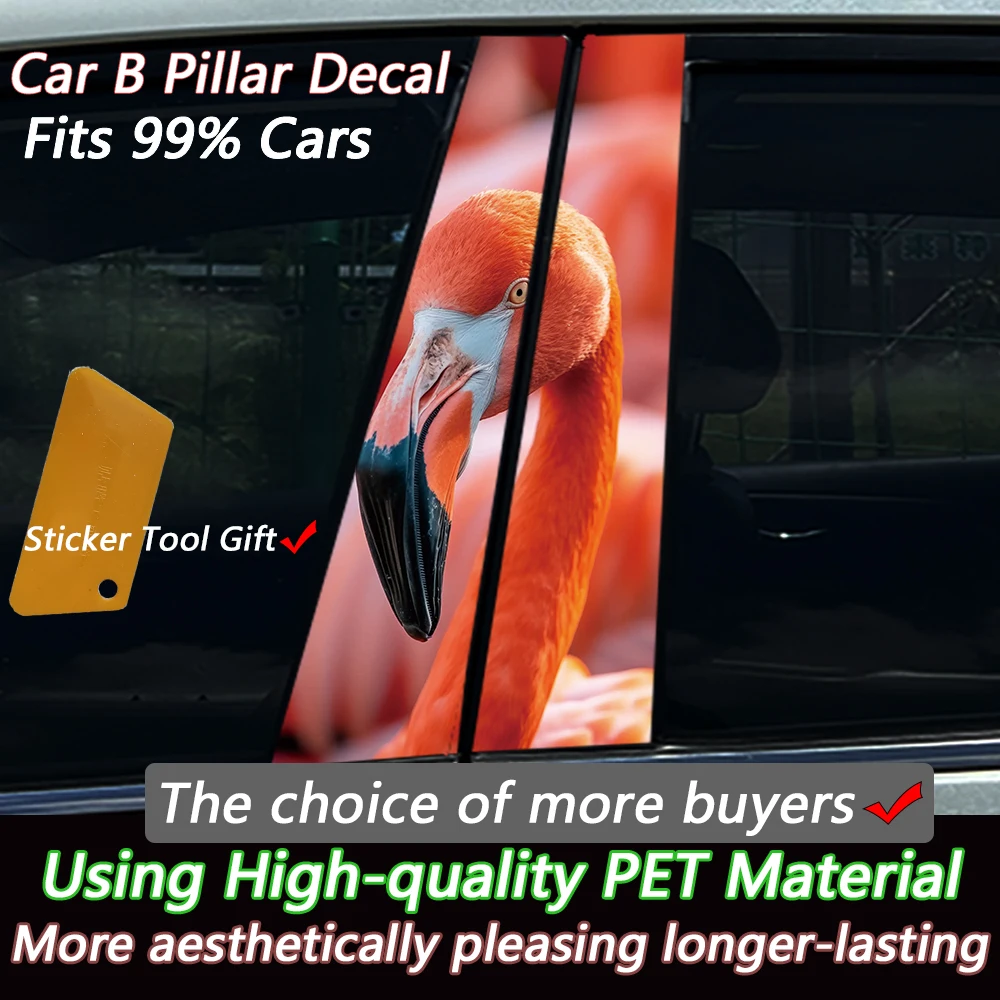 2PCS Elegant Flamingo Car B-pillar Decal Waterproof Vinyl Window Sticker Scratch Cover for Universal Car Models