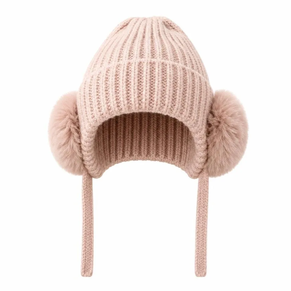New Warm Knitted Beanie Hat Multicolor Faux Fur Pom Pom Thermal Ski Hat Soft Winter Skullcap Women
