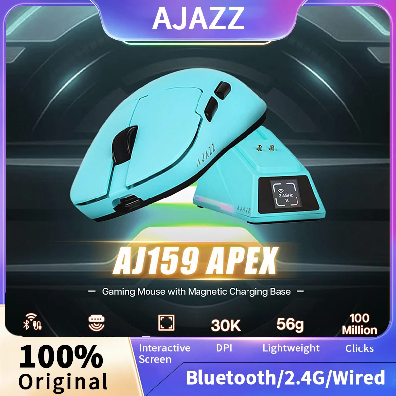 AJAZZ AJ159 APEX Wireless Gaming Mouse W/ RGB Magnetic Charging Base BT/2.4G/USB-C 3-ModePAW3950 Sensor 400mAh Battery 30K DPI