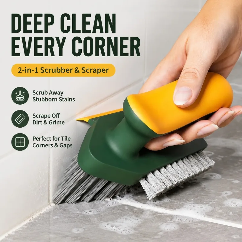 

3 in 1 V-Shaped Crevice Cleaning Brush for Window Groove Track Floor Corner Grout Scrub Brush with Scraper Bathroom Kitchen Tool