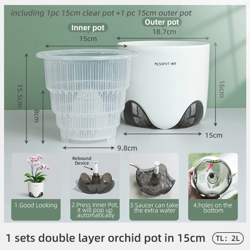 Meshpot Doppelschichtige Orchideentöpfe mit Löchern – Kunststoff-Pflanzgefäße aus Keramik imitieren, Luftzirkulationsdesign für Phalaenopsis-Orchidee – Detail 9