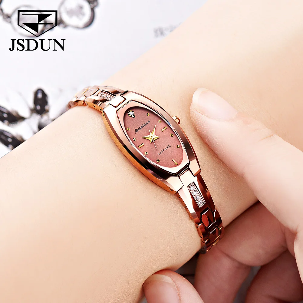 JSDUN 6531 Top Brand Original Luxury Quartz Watch For Women Tungsten Steel Strap Hand Clock Simple Dial Waterproof Woman Watches