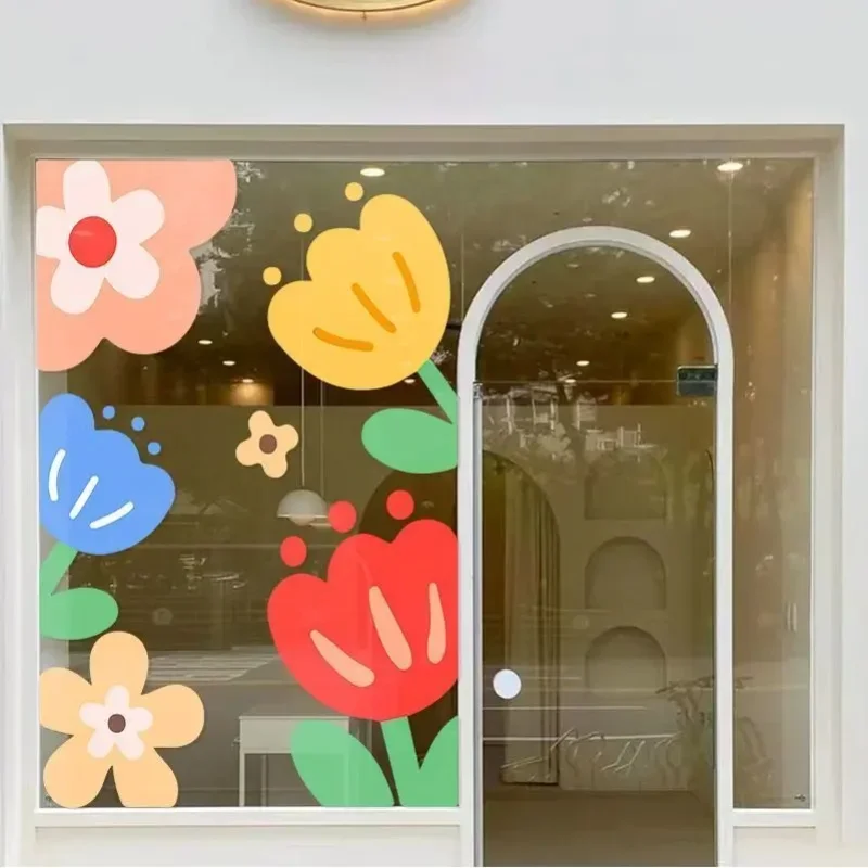 Europe Flowers Pictures Wall Sticker Colorful Printing Bathroom Door Kitchen Shops Glass Window Display Cartoon Films Decoration