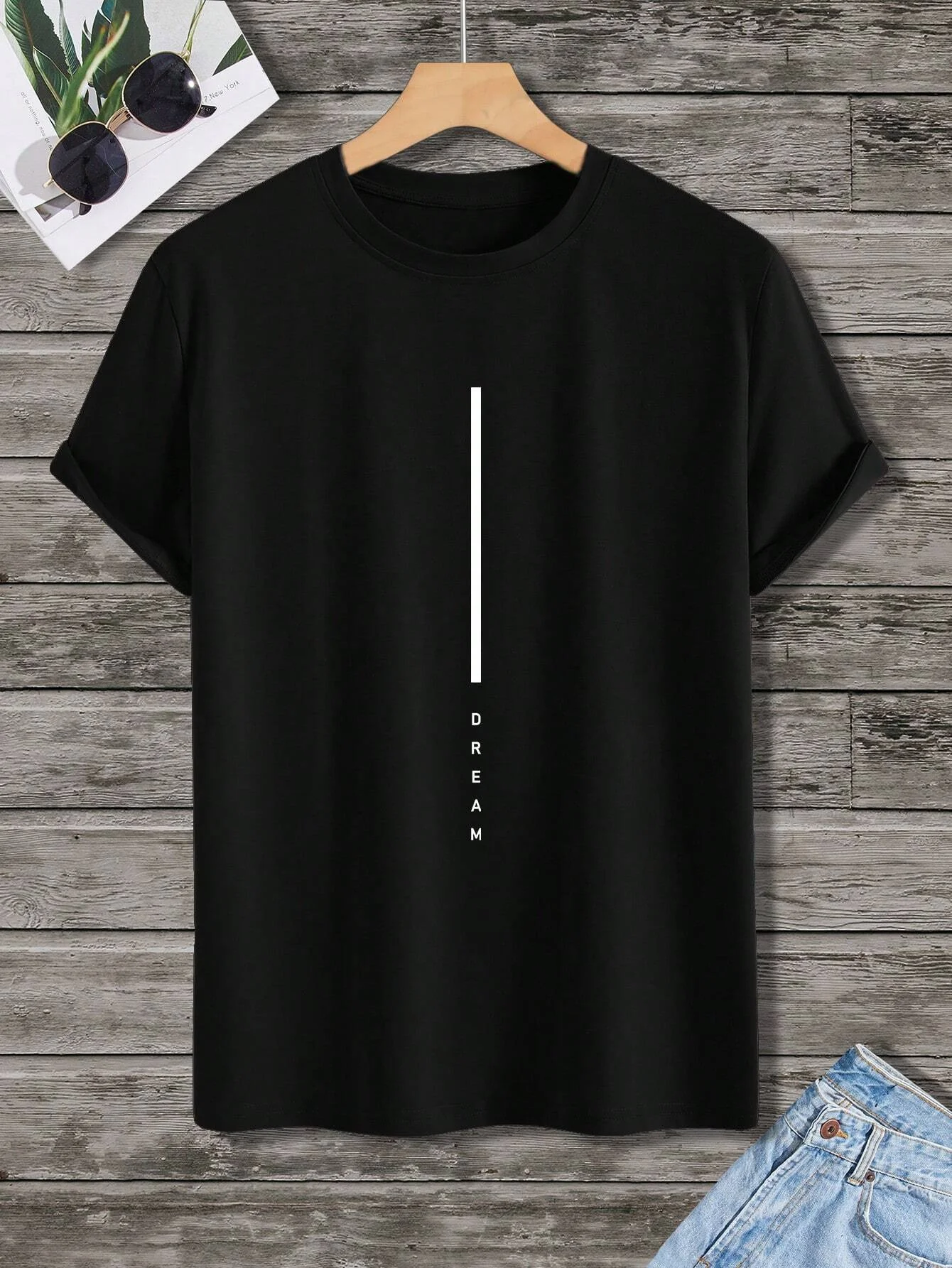 Men's 100% cotton summer loose fit DREAM Letter printed slim fit casual sports round neck short sleeved T-shirt top image 3