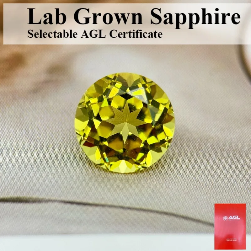 Top Lab Sapphire Yellow Color Round Shape Synthetic Gemstone for Diy Jewelry Making Materials Selectable Certificate
