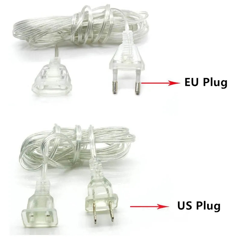 AC 110V 220V EU US Plug Power Extension Cord Transparent 3M Extension Cord For Garland LED Fairy Light Holiday LED String Lights