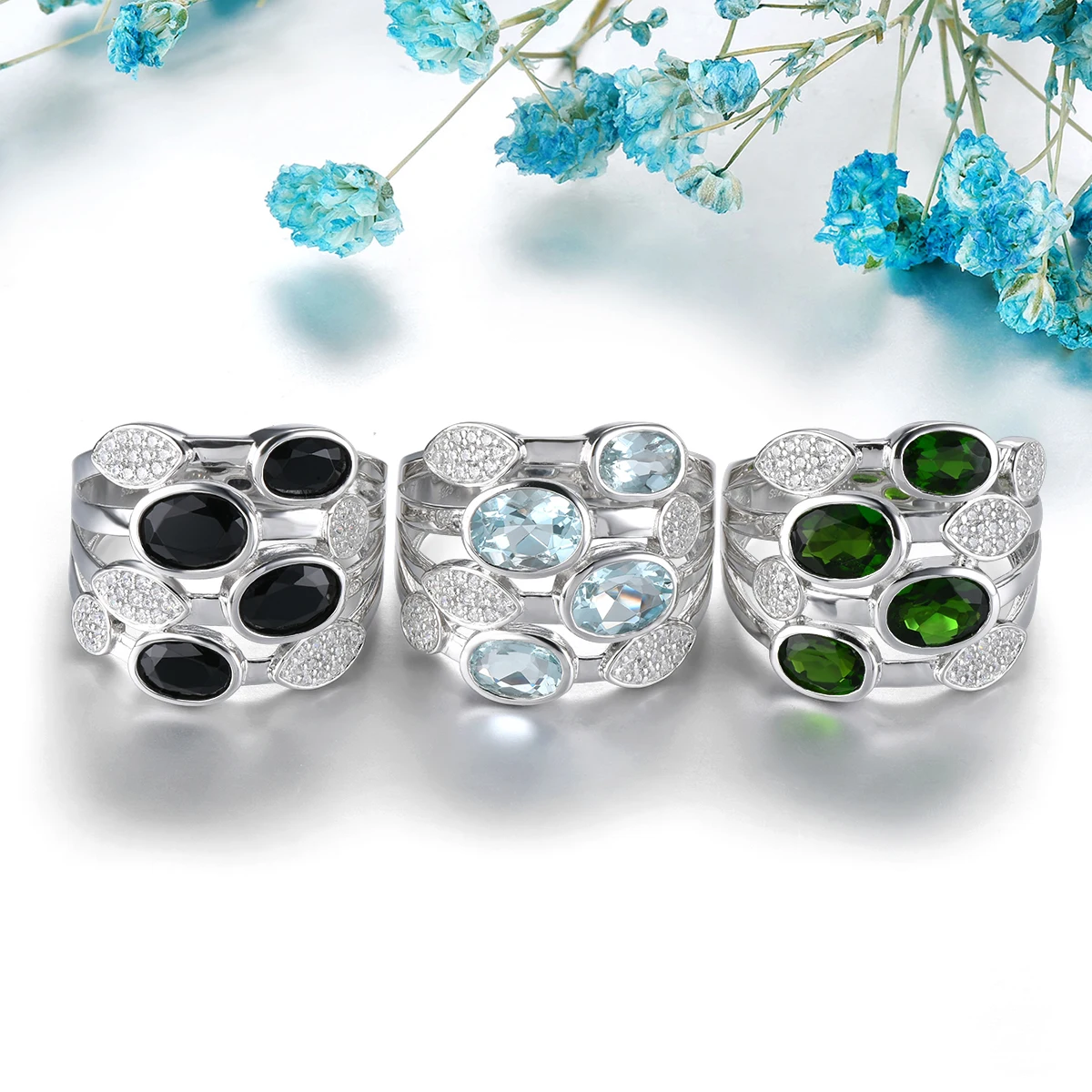 Natural Aquamarine Solid Sterling Silver Rings 2.2 Carats Genuine Light Blue Gemstone Romantic Unique Design S925 Fine Jewelrys view 5