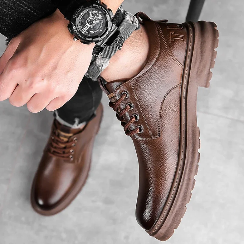 Men's Casual Leather Shoes Designer Trendy All-match Platform Shoes  Men's Business Breathable Leather Shoes - Image 6