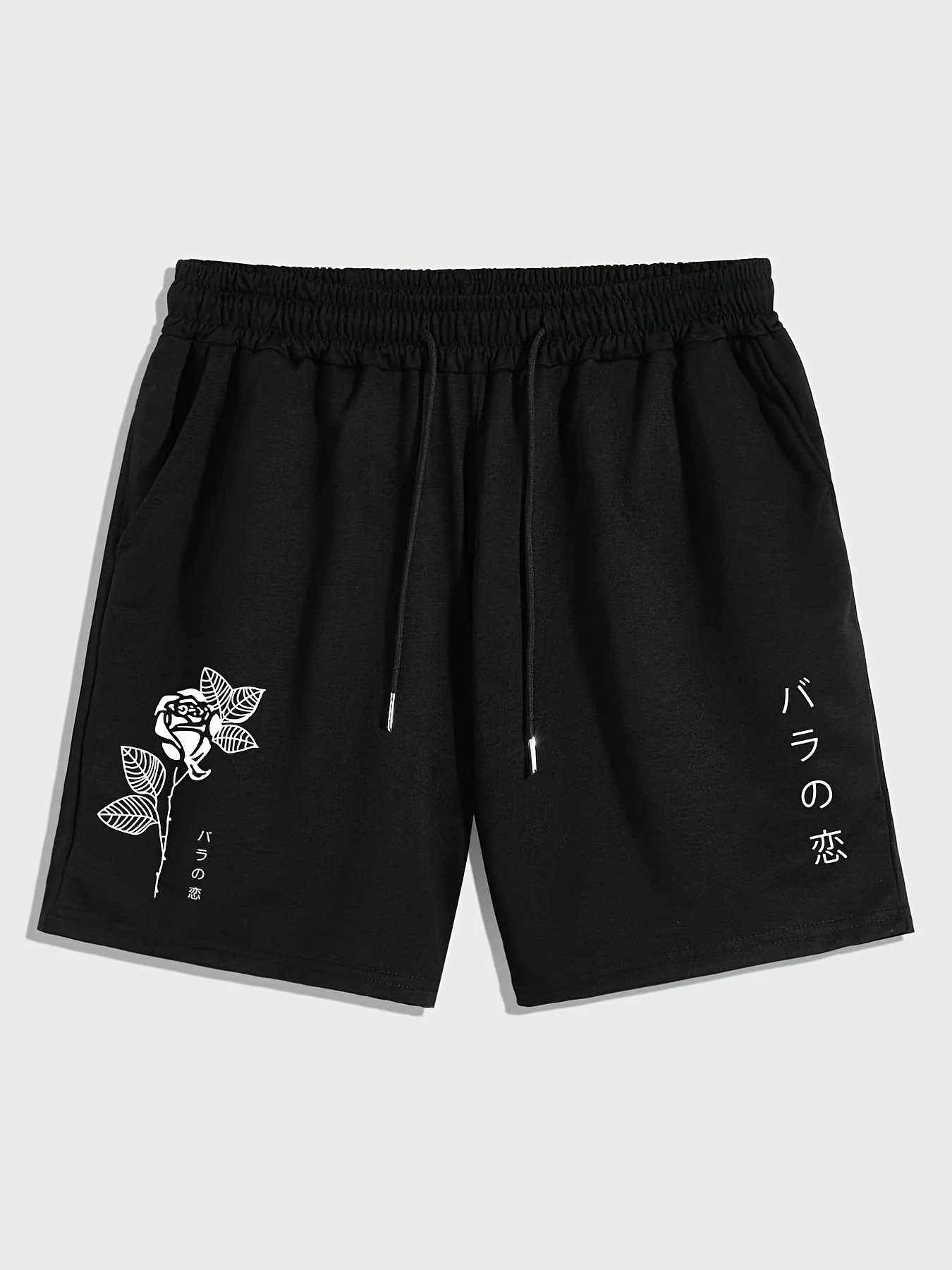 Men's Color Blocked Printed Shorts with Rose Pattern Drawstring Waistband and Pockets Summer Street Fashion Shorts
