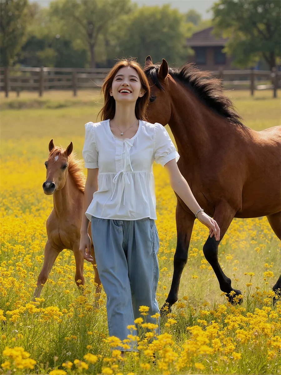 Blusas femininas doce cor sólida algodão moda feminina coreano manga longa estilo curto outono topos oversized formal túnica festa