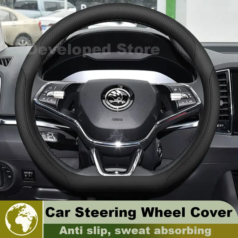 Leather Car Steering Wheel Cover For Skoda karoq Superb 2025-2017 Auto Steering Wheel interior Skoda Superb 2024 Accessories