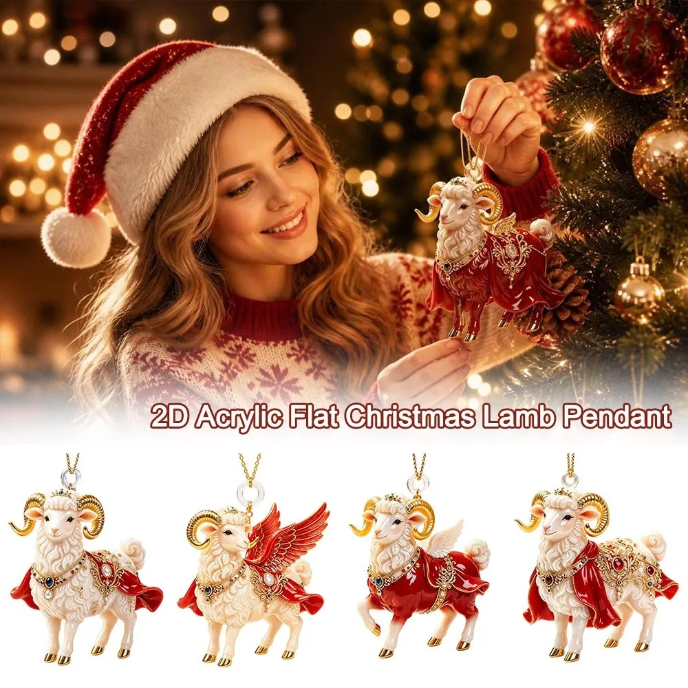 2D Flat Goat Hanging Ornament Acrylic Shining Animal Hanging Decoration Artificial Rhinestone Simulation Keychain