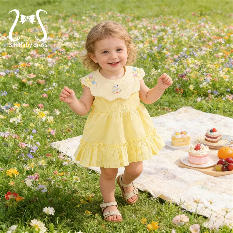 Toddler Summer Dress Sleeveless Ruffle Sundress Baby Girl Cake Embroidery Casual Outfit Children Costume 0-4T Infant Kid Wear