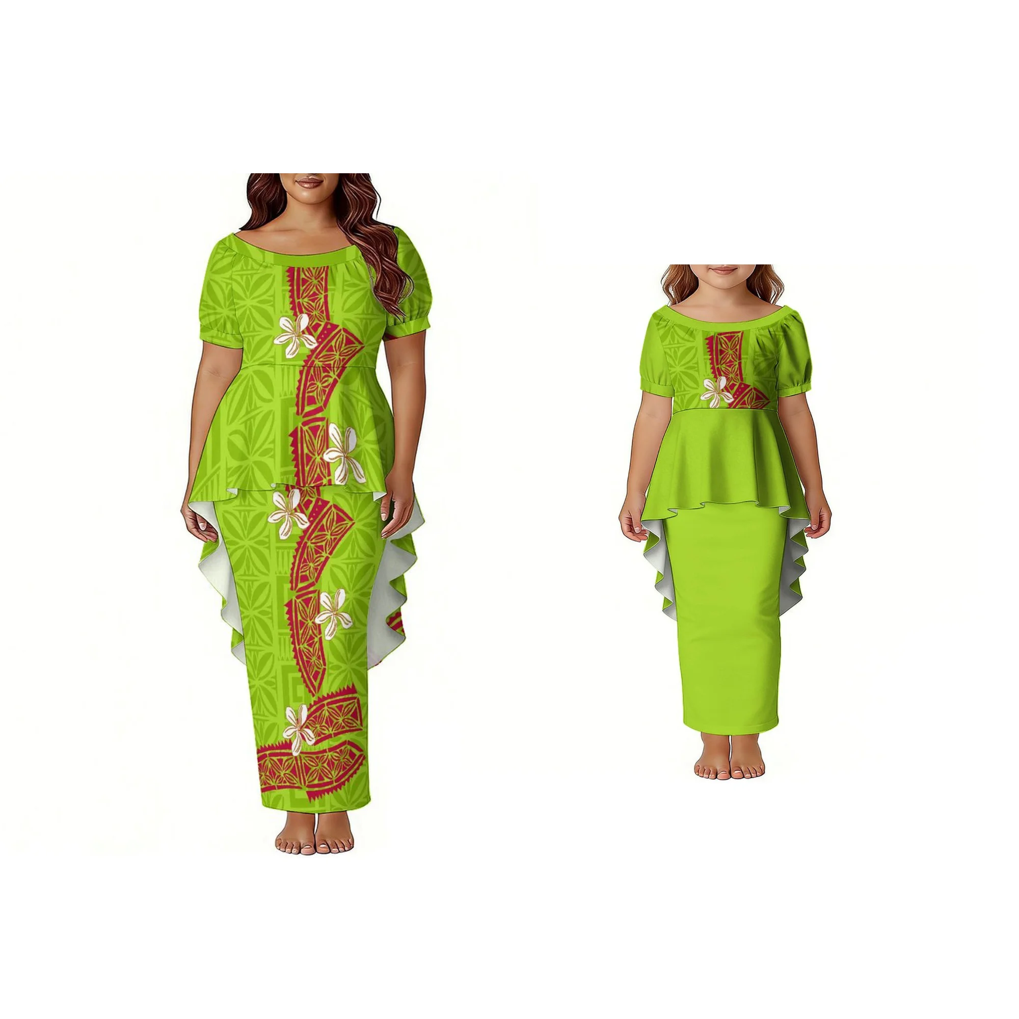 Swallow-tail Hem Design Women Prom  Custom Plus Size Mom and Daughter Dress Dress Tonga Puletasi Dress Girls Two Piece Set
