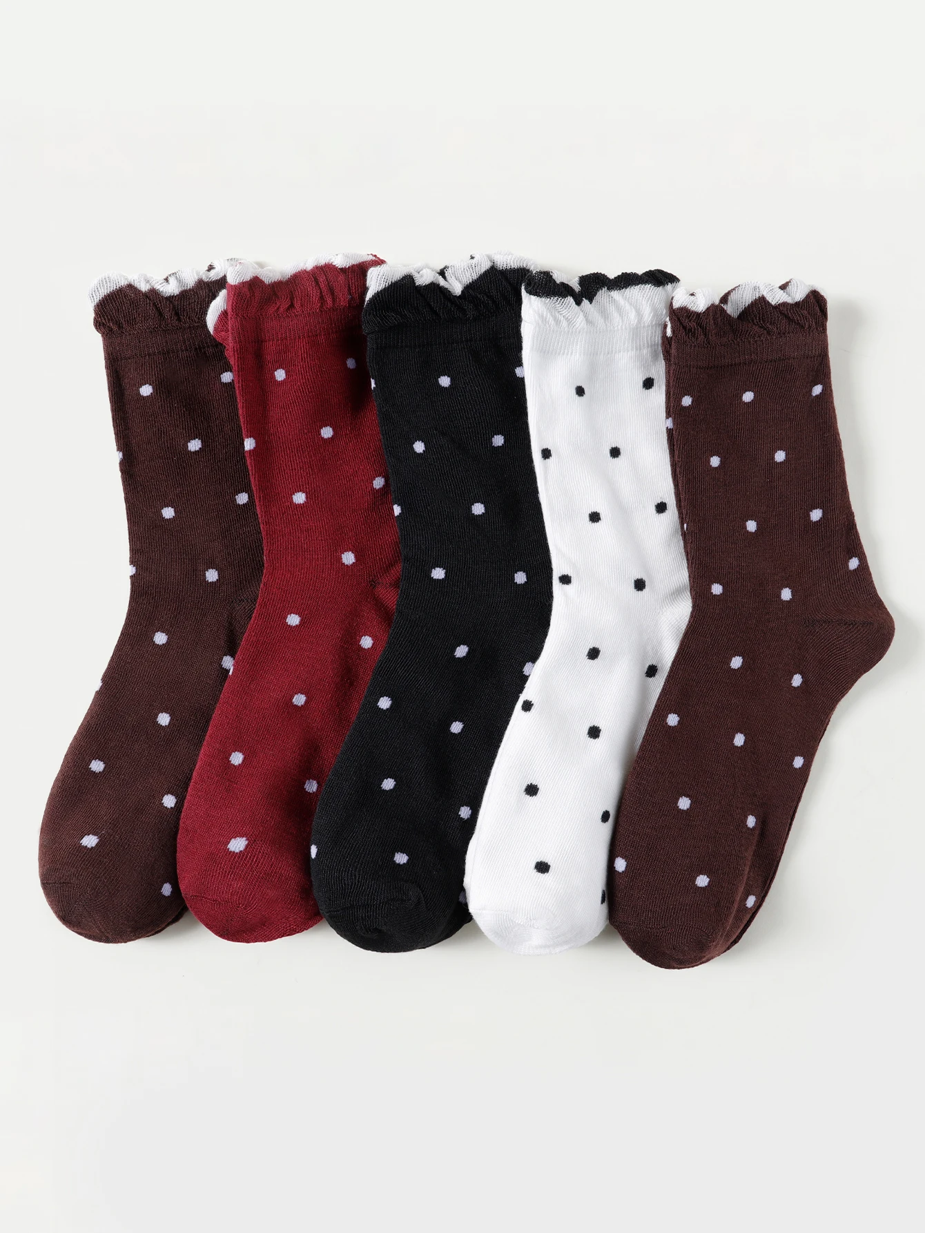 5 Pairs Random Fresh Polka Dot Crew Socks, Comfortable & All-match
