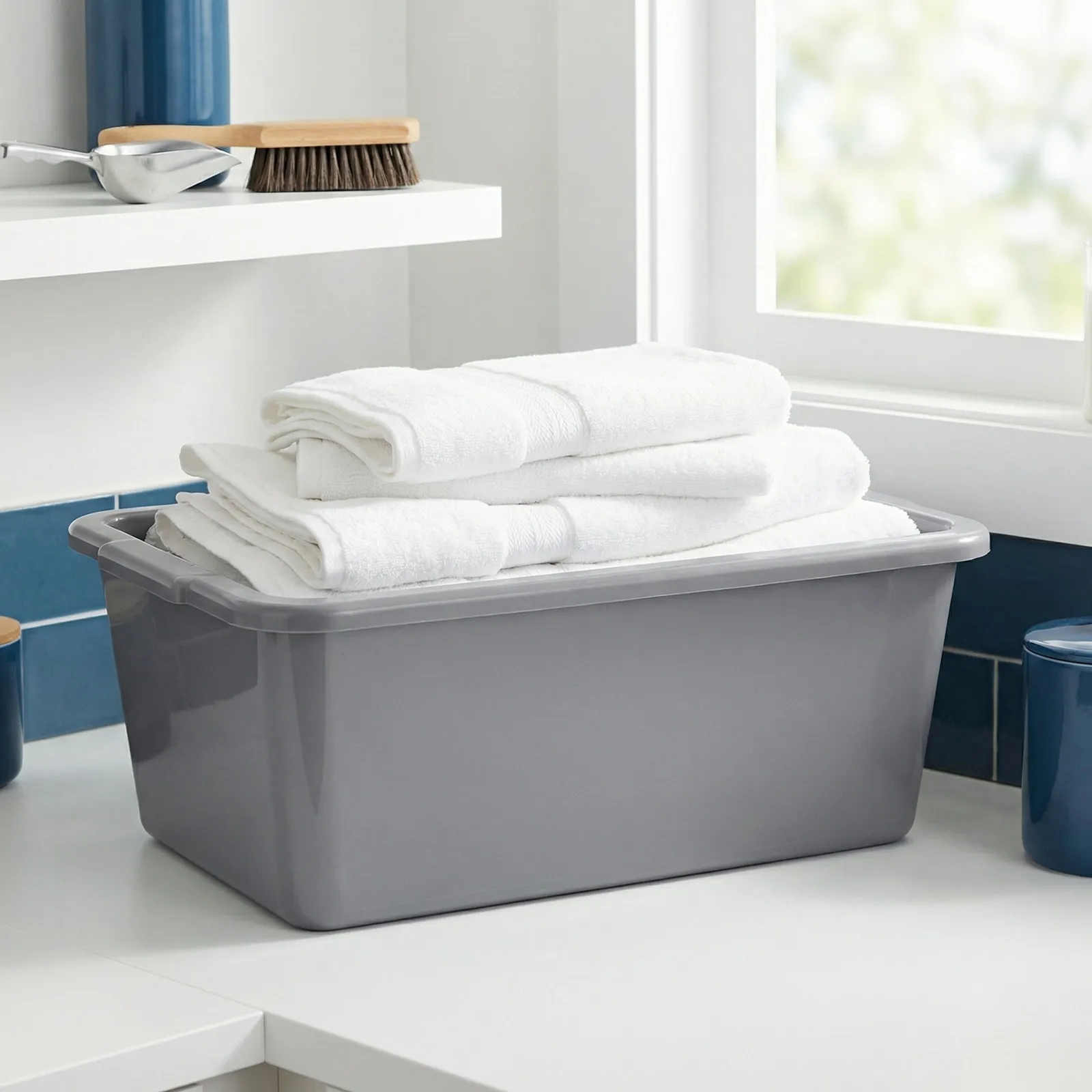 2Pcs Storage Baskets Heavy Duty Rectangular Bus Tubs Restaurant Kitchen Dishpan Basin Tableware Collection Bin