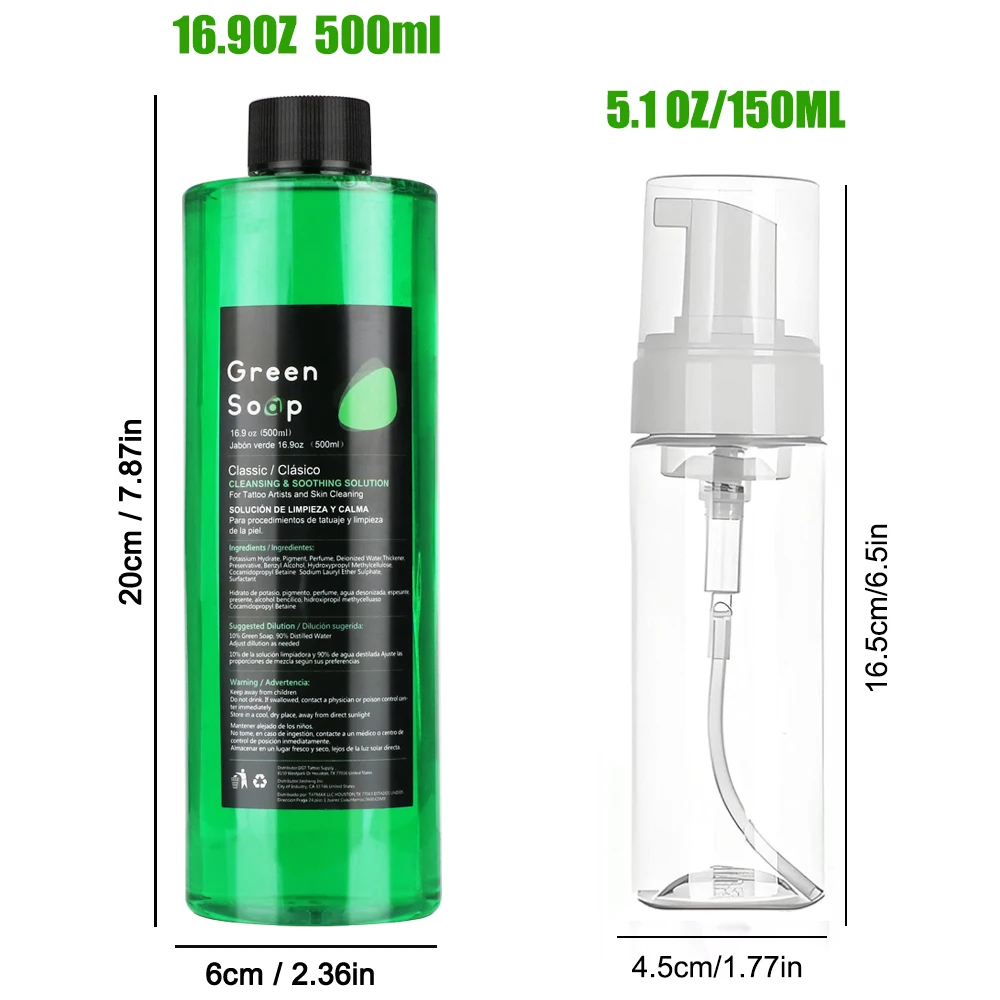 Tattoo Green Soap Kit - Ultra geconcentreerde groene zeepreiniger voor tatoeages en piercings, tattoo benodigdheden voor artiesten en beginners