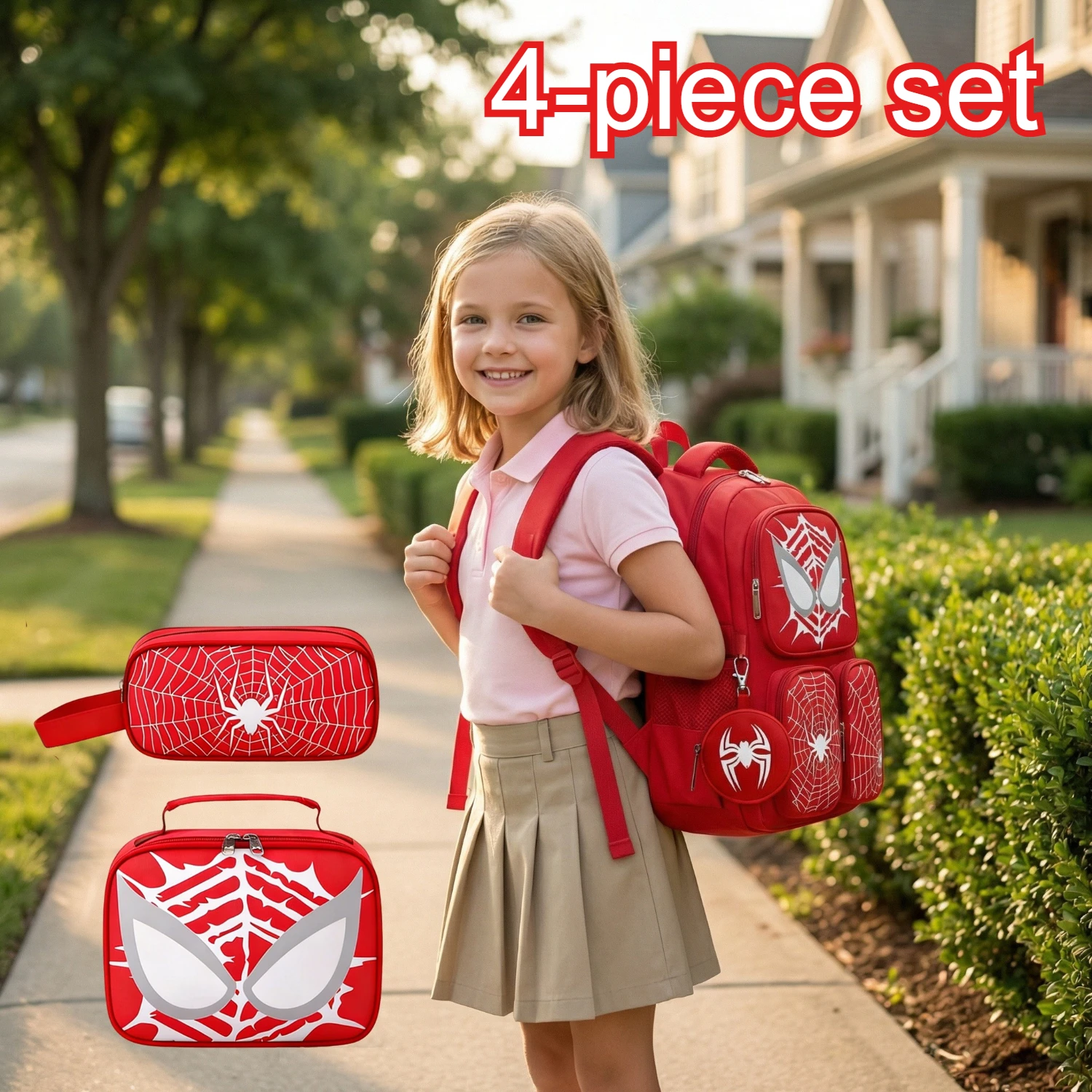 

4-piece set Kids Backpack Set, Luminous Double Zipper Large Capacity School Bag with Lunch Bag Pencil Case for Boys Girls