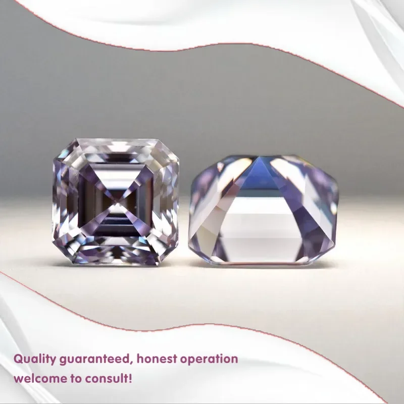 

J-Муассанит Камень Asscher огранки Светло-фиолетовый с сертификатом GRA Пройти тестер бриллиантов Драгоценные камни для изготовления ювелирных изделий