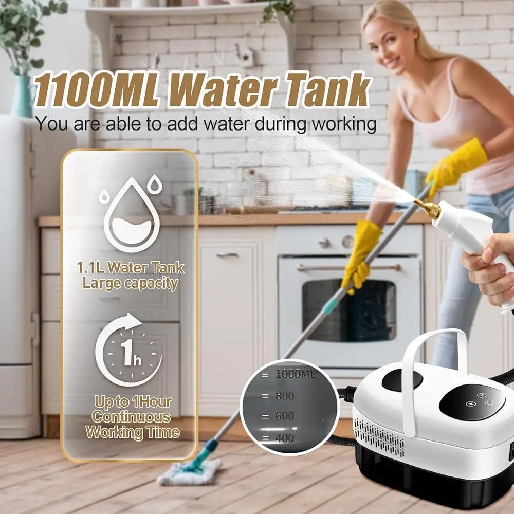 Handheld Steam Cleaner 2500W 15s Heat Up Multi-Surface Deep Cleaning 3.0BAR High Pressure 37oz Large Tank Steam Shot Machine