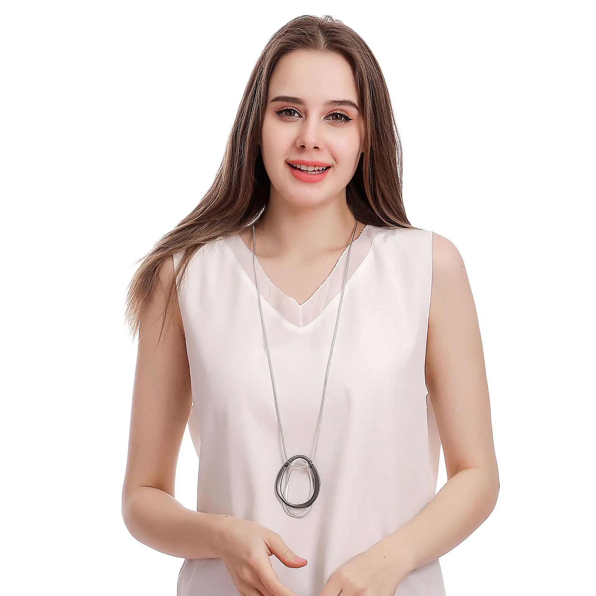 Long Necklace Multilevel Double Plated Vintage Statement Geometric Pendants Women Fashion Jewelry Mujer Kolye Jewelry