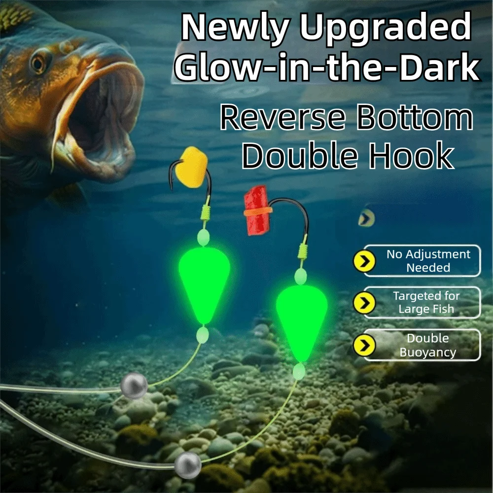 Luminous Reverse Off-Bottom Double Hook Rig Bypass Stones Silt Fishing Bait Surf Fishing Rigs Size4#-12# Catfish Float Rigs