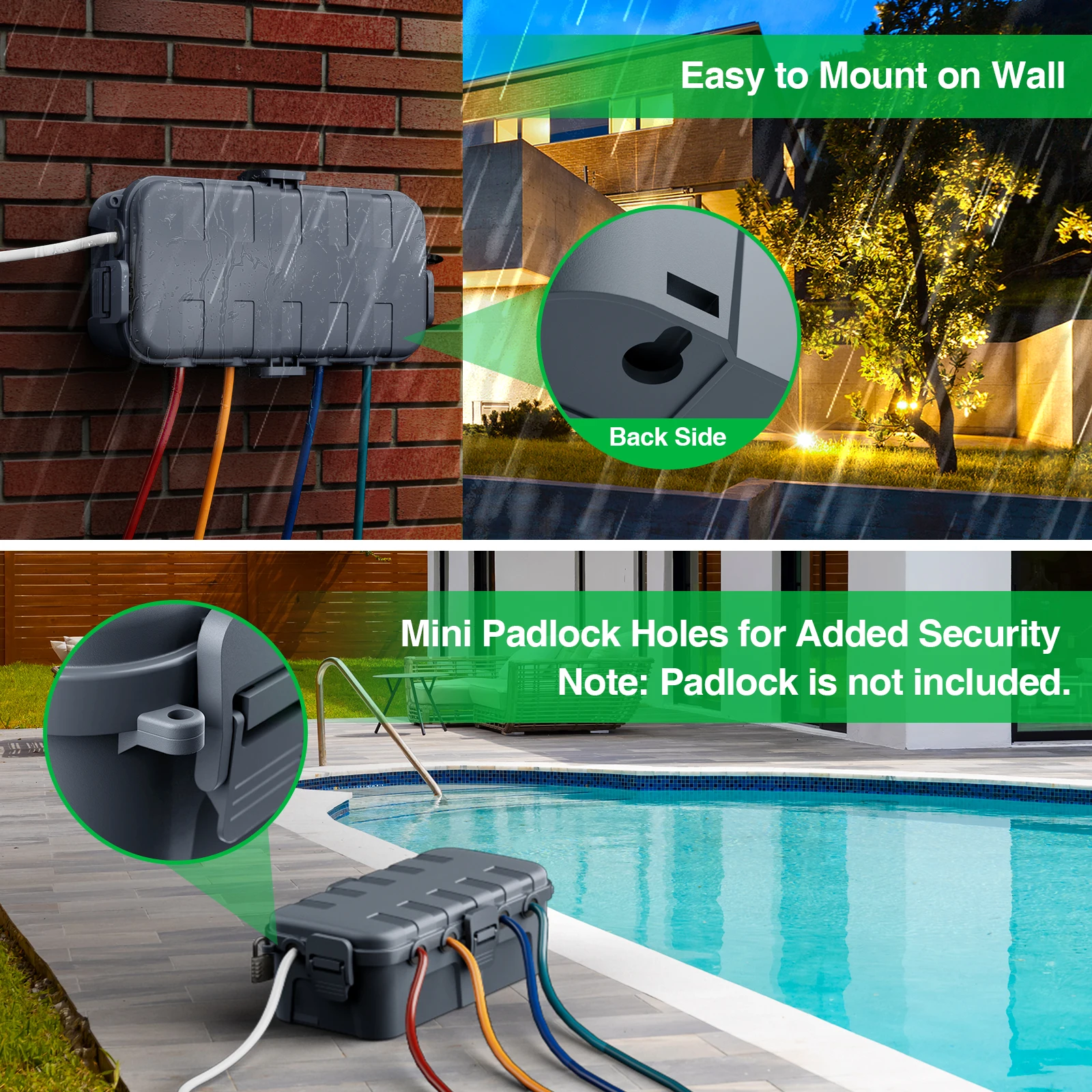 

Medium IP54 Waterproof Electrical Box Outdoor Extension Lead Cover For Power Outlet Plug Holiday Decor String Light Garden Timer