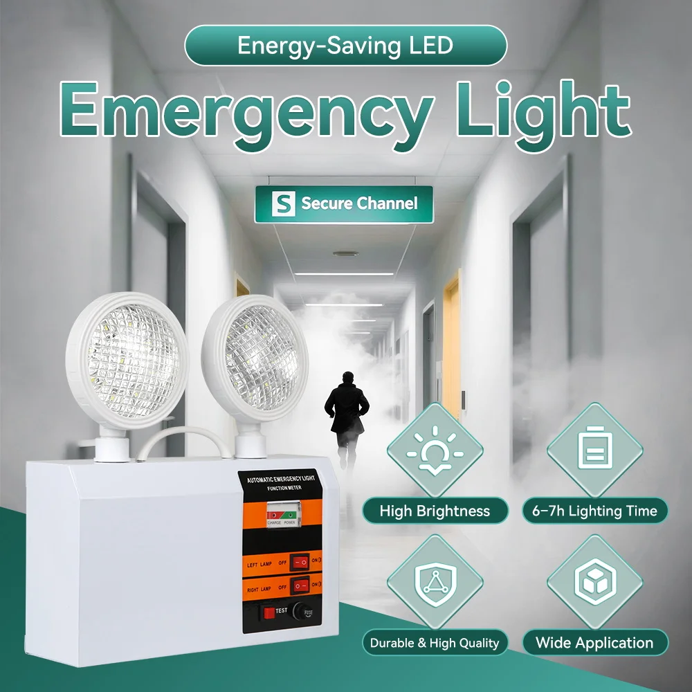 LED Double Head Fire Emergency Light Corridor Safety Lamp Power Off Memory Light Bright  Emergency Light 220V 110V
