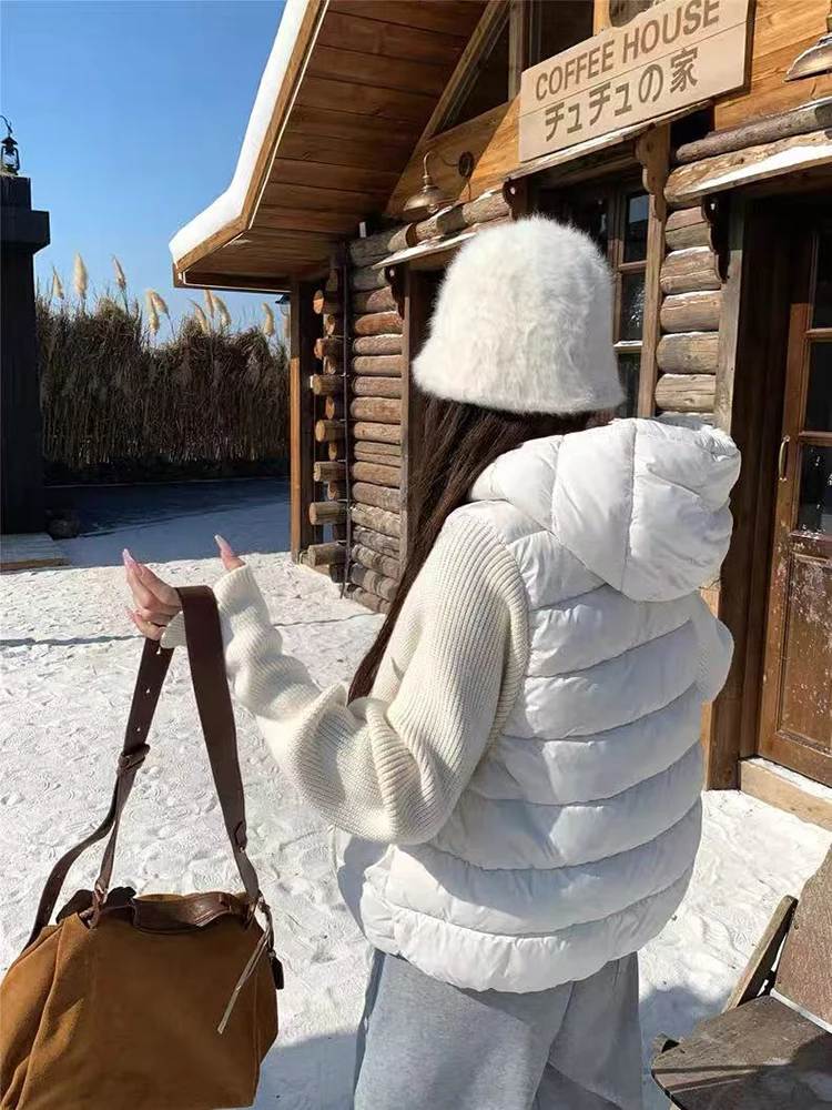 Casacos de parka de retalhos de malha feminino coreano inverno quente falso 2 peça emenda para baixo jaqueta y2k solto casual hoodie puffer outwear