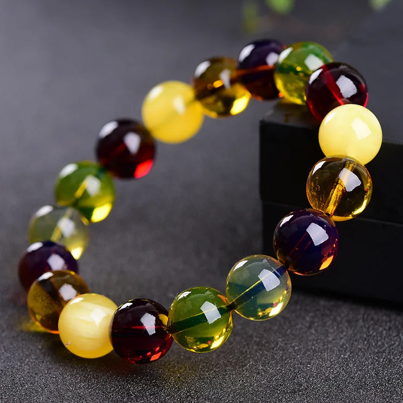 Myanmar Beeswax Amber Duobao Bracelet Blue Amber Golden Amber Blood Amber108Beads Bracelet for Men and Women