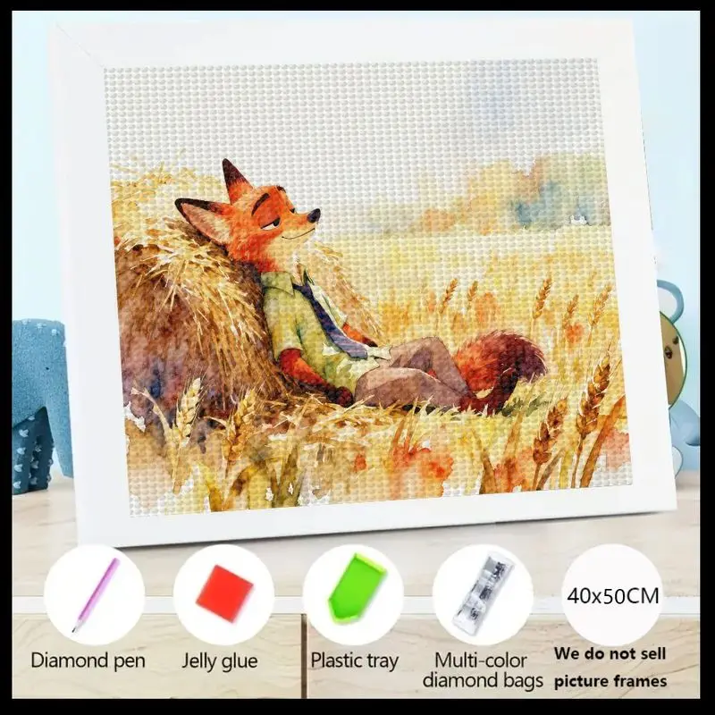 

1 шт., 5D полный дрель, набор для алмазной живописи, сделай сам, мультяшное лиса, животное, расслабляющее в пшеничном поле, пейзаж, хрустальные стразы, художественное ремесло S