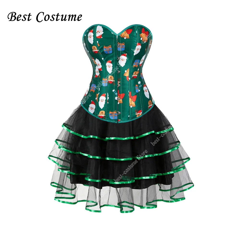 Green Corset Dresses Plus Size Christmas Corset Santa Costume cosplay  Sexy Overbust Corset New Year Party Outfits