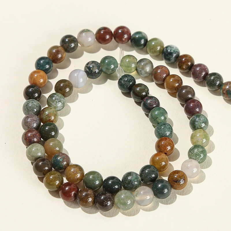 6 8 10mm Indian Agate Natural Stone Beads Round Loose Spacer Beads For Jewelry Making DIY Charm Bracelet Necklace Accessory 15\'\'