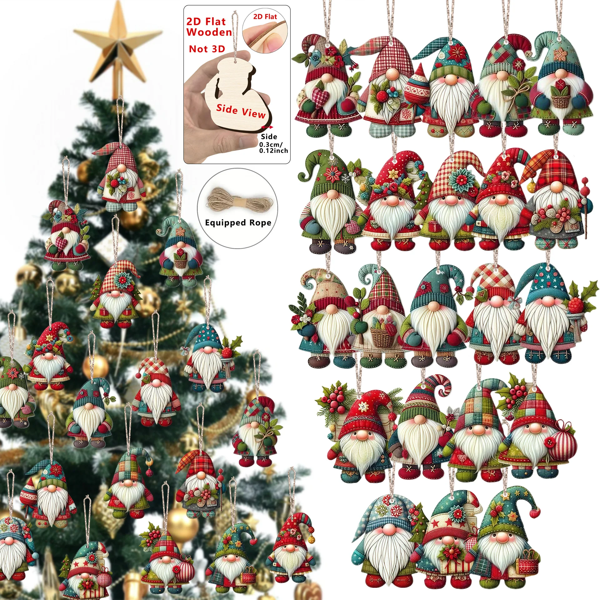 22Pcs Christmas Gnome Ornaments Farmhouse Tree Wall Window Decor Supplies Navidad Home New Year Party & Holiday Gift Matching