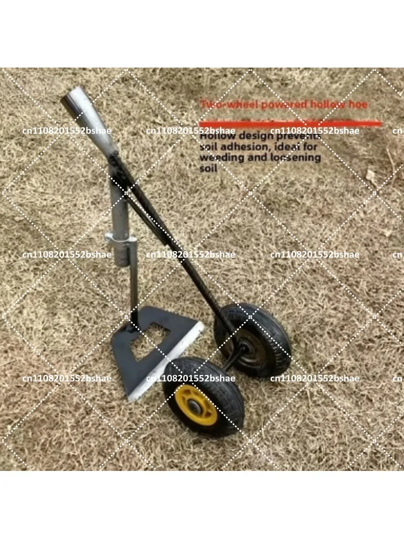 Double Wheel Assisted Hoe, 3-in-1 Weeding Tool for Loosening Soil, Flat Hoe with Triangular Plow