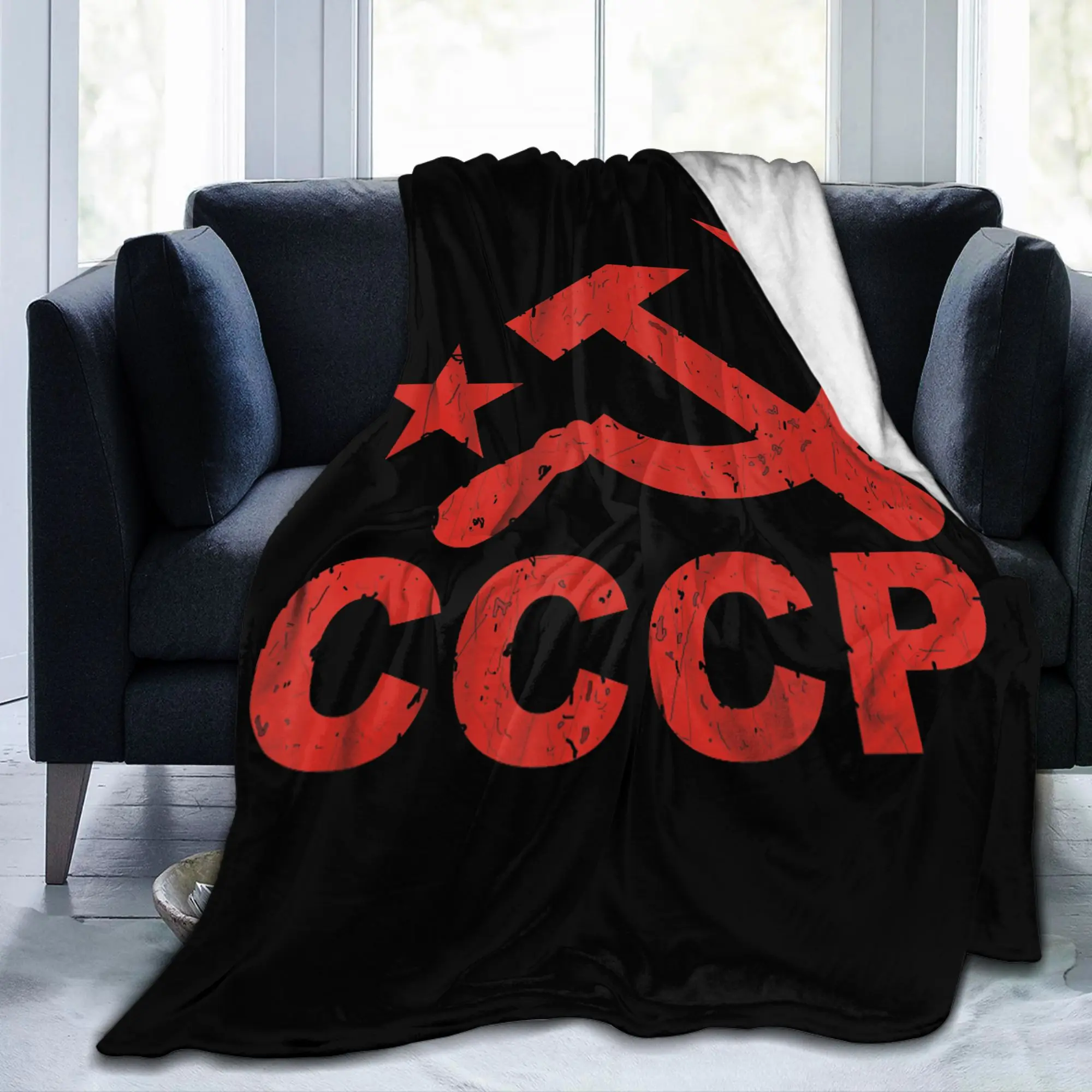 USSR Soviet Union Russian CCCP Flannel Blanket Hammer Sickle Funny Bedding Throw Blankets for Bedspreads Soft Gift Portable