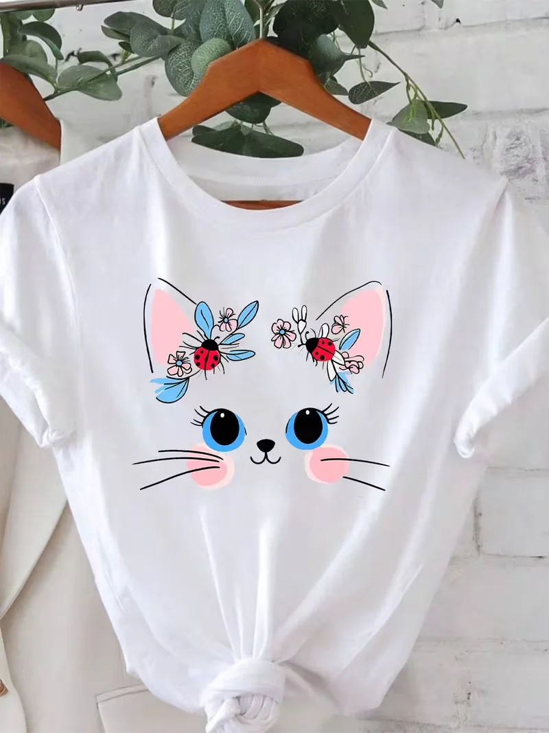 Playful Minimalist It's Walk Clock Stick Figure Dog Walking Print T-Shirt Oversized Casual All Match Short Sleeve Top for Women